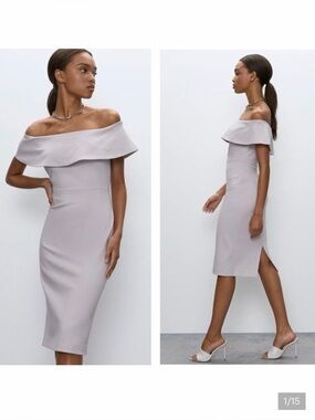Aritzia Babaton Ruslan Off The Shoulder Sheath Dress Gray Stretch Ponte
